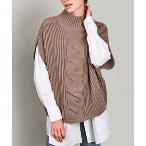 Summum Amsterdam Size Small Oversized Wool Taupe Cableknit Sleeveless Sweater